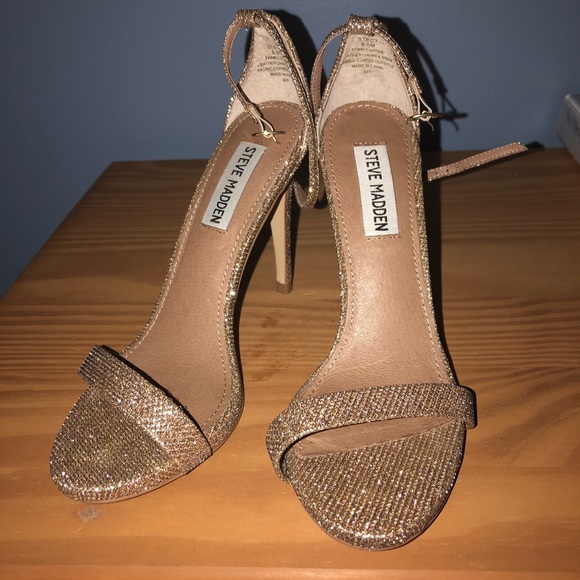 steve madden stecy gold fabric ankle strap heels